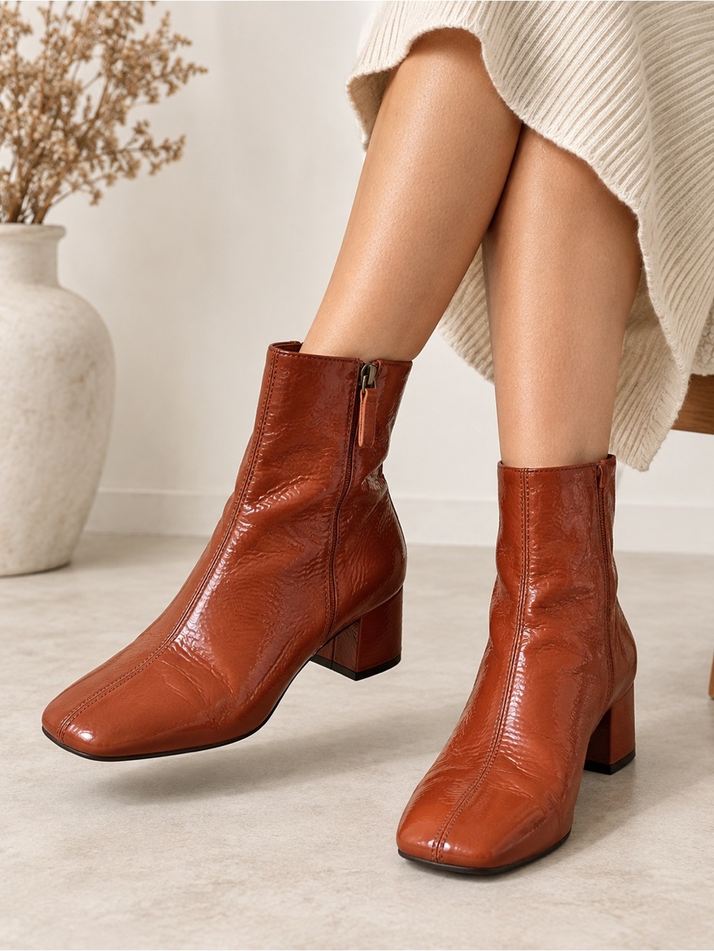 Crosswalk Jana Urban Outfitters Crinkled Patent Leather Boots Terracotta 8